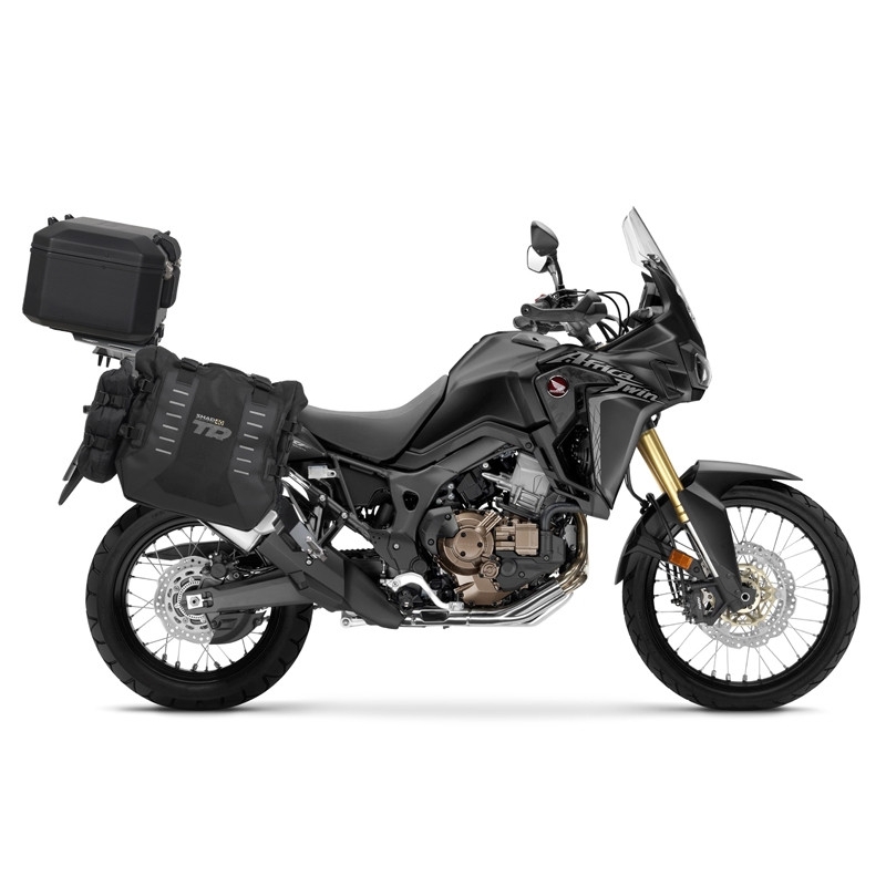 Kompletní sada bočních adventure brašen SHAD TERRA TR40 a  černého hliníkového 55L topcase, včetně montážní sady SHAD HONDA CRF 1000 Africa Twin