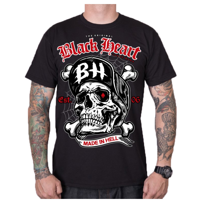 Pánské triko Black Heart Skull Bones černé výprodej