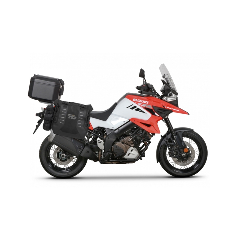Kompletní sada bočních adventure brašen SHAD TERRA TR40 a  černého hliníkového 48L topcase, včetně montážní sady SHAD SUZUKI DL 1000 V-Strom/ DL 1050 V-Strom