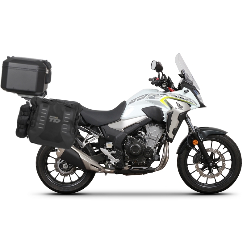 Kompletní sada bočních adventure brašen SHAD TERRA TR40 a  černého hliníkového 55L topcase, včetně montážní sady SHAD HONDA CB 500 X