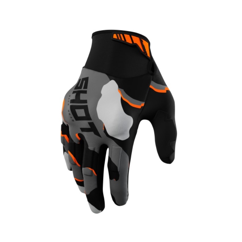 Motokrosové rukavice Shot Drift Camo černo-camo-fluo oranžové