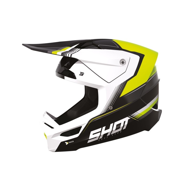Dětská motokrosová přilba Shot Race Tracer bílo-černo-fluo žlutá výprodej