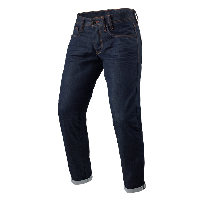 Prodloužené jeansy na motorku Revit Lewis Selvedge TF tmavě modré