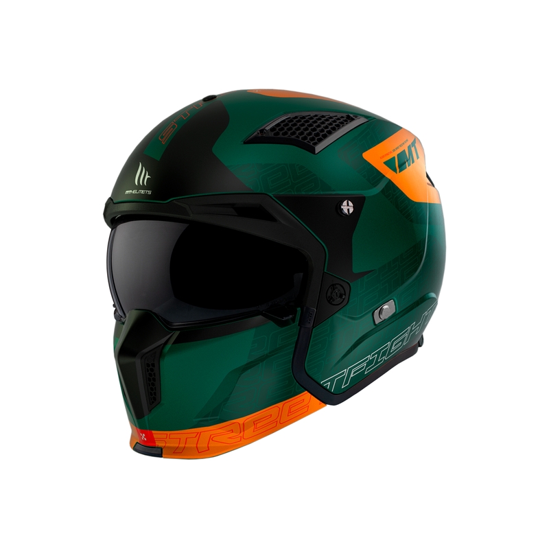 Otevřená přilba s maskou MT Streetfighter SV Totem C6 černo-oranžovo-zelená