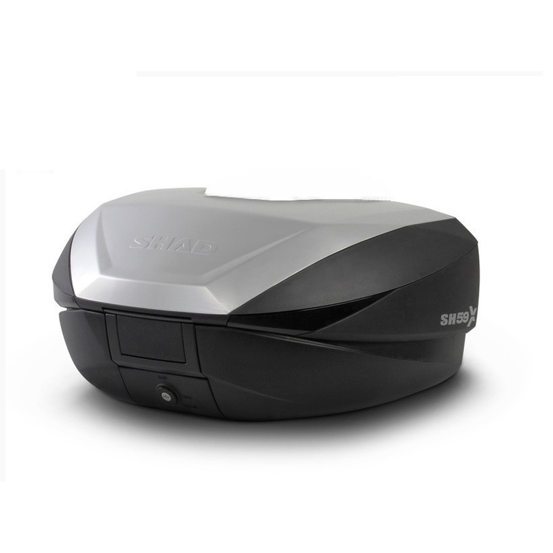 Vrchní kufr na motorku SHAD SH59X černý s hliníkovým krytem (rozšiřitelný koncept) se zámkem PREMIUM SMART a opěrkou zad