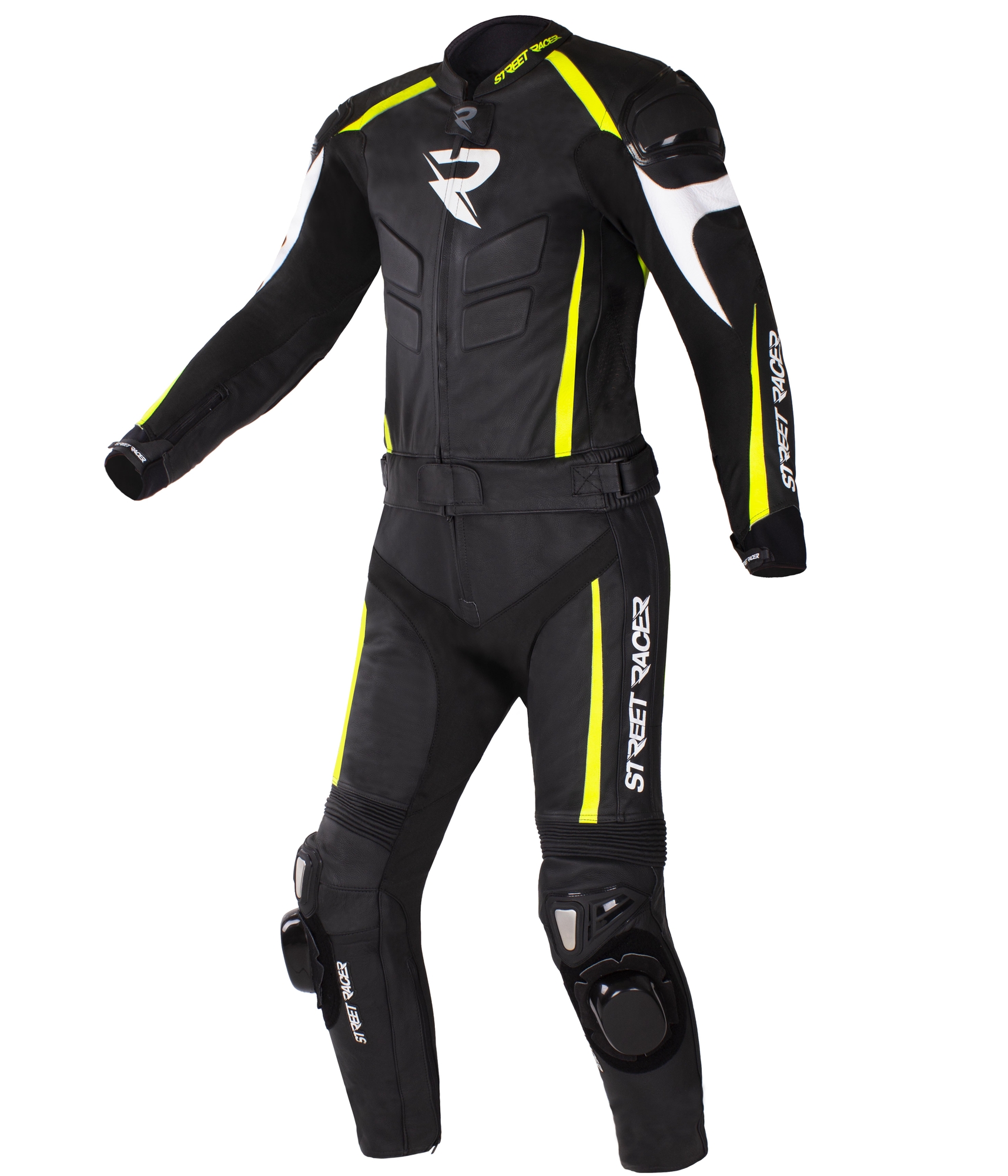 Kombinéza na motorku Street Racer Fast Track 2 černo-bílo-fluo žlutá výprodej Velikost: 54