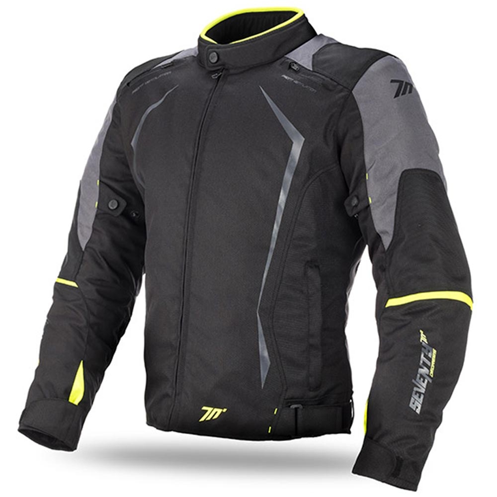 Bunda na motorku SEVENTY DEGREES SD-JR47 černo-šedo-fluo žlutá Velikost: 2XL