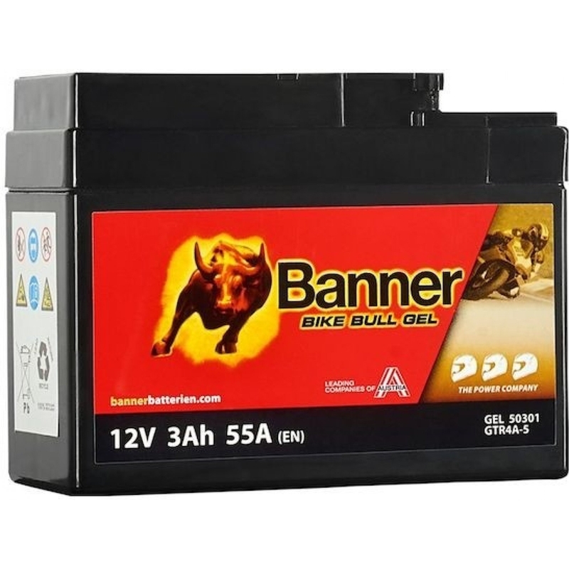 Gelová baterie Banner Bike Bull Gel 12V, YTR4A-BS, 3AH, 55A
