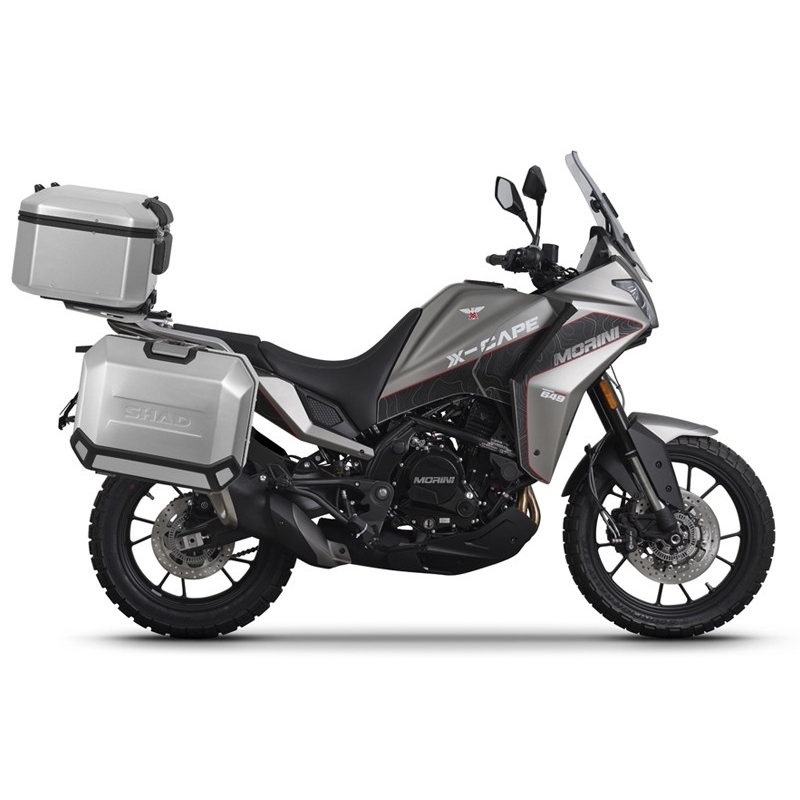 Kompletní sada hliníkových kufrů SHAD TERRA, 55L topcase 47L/47L boční kufry, včetně montážní sady a plotny SHAD Moto Morini X-Cape 649