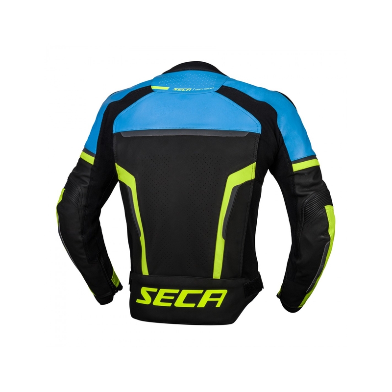 Kožená bunda na motorku SECA Hooligan modro-fluo žlutá výprodej