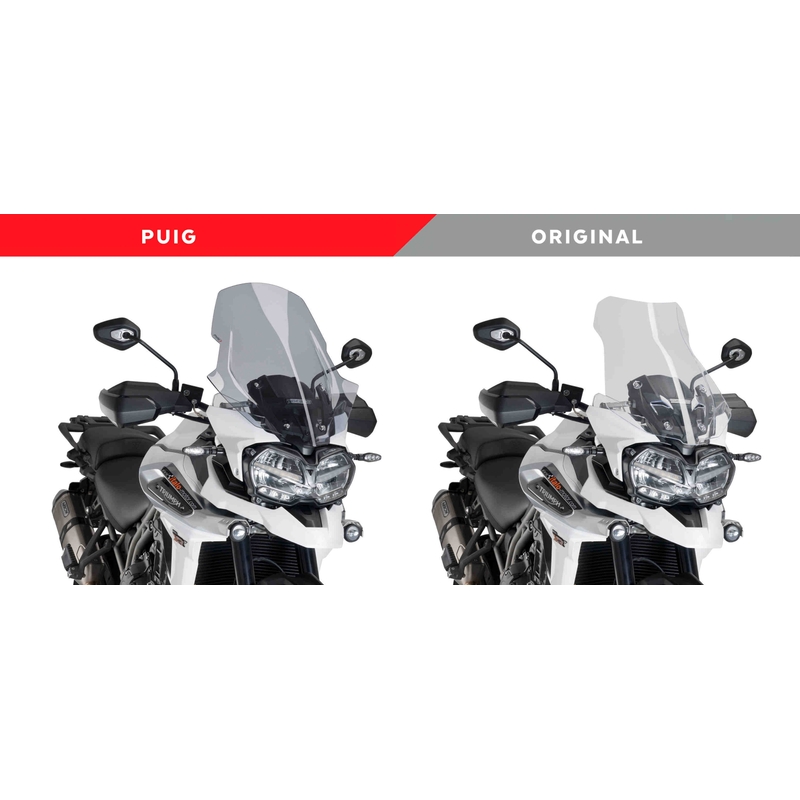 Plexi štít PUIG TOURING kouřová pro TRIUMPH Tiger 1200 Explorer / GT Explorer 2018-2019