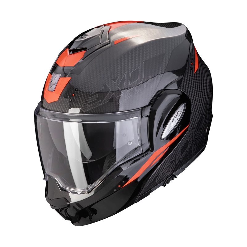 Překlápěcí přilba na motorku Scorpion EXO-TECH EVO CARBON ROVER černo-červená výprodej