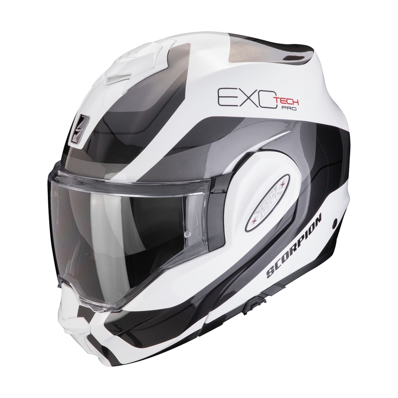 Překlápěcí helma na motorku Scorpion EXO-TECH EVO PRO COMMUTA  bílo-stříbrná výprodej