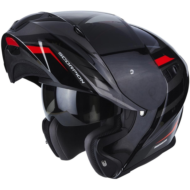 Moto přilba výklopná Scorpion EXO-920 Shuttle černo-stříbrno-červená výprodej