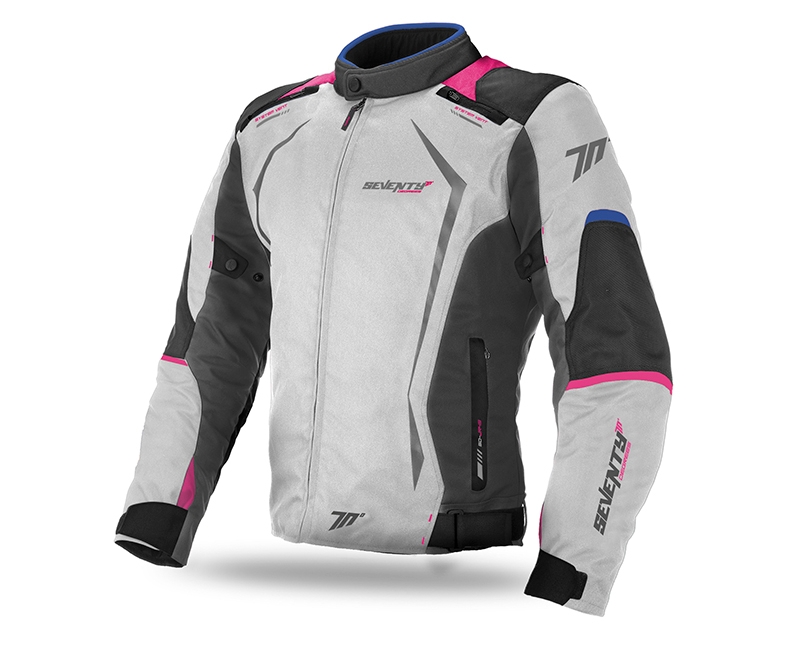 Dámská bunda na motorku SEVENTY DEGREES SD-JR49 šedo-modro-růžová Velikost: XS