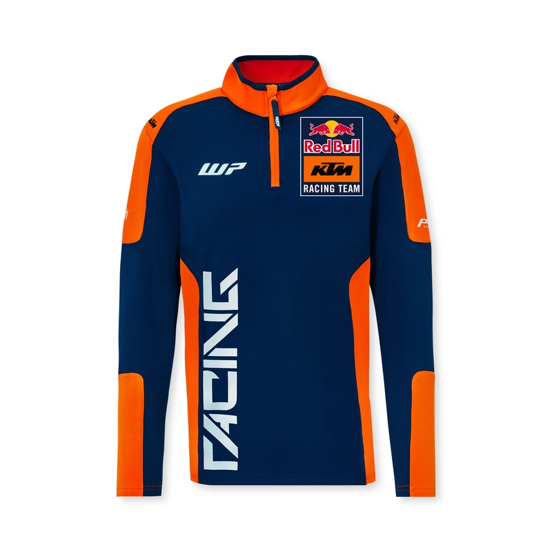 Svetr KTM Replica Team s polovičním zipem modro-oranžový výprodej