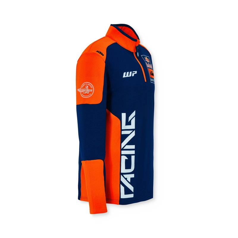 Svetr KTM Replica Team s polovičním zipem modro-oranžový výprodej
