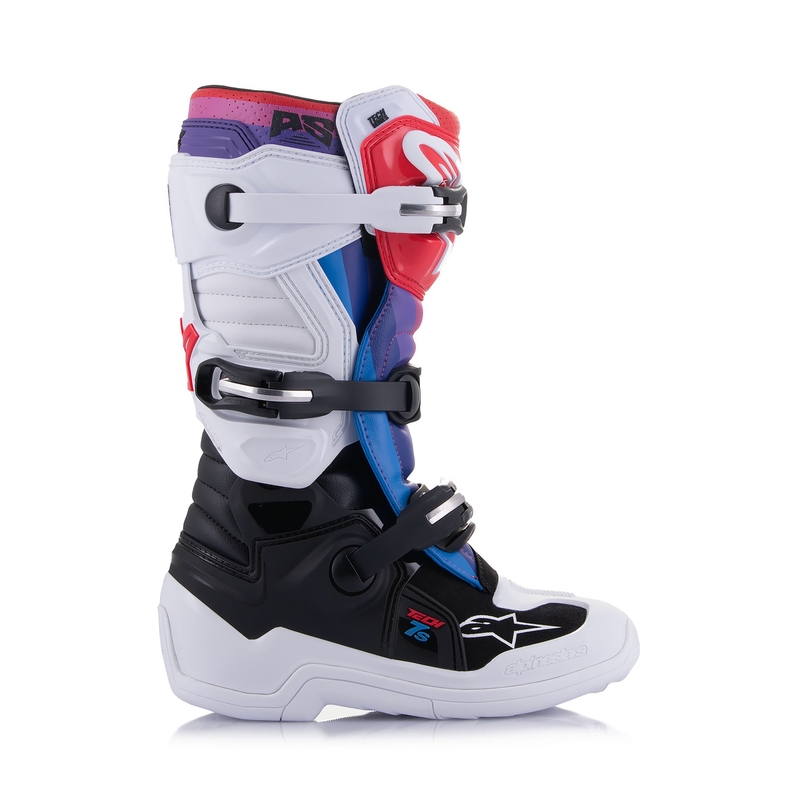 Dětské motokrosové boty Alpinestars Tech 7 S bílo-černo-červeno-modro-fialové
