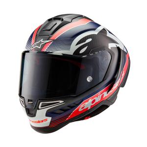 Integrální helma na motorku Alpinestars Supertech R-10 Team 2024 carbon fluo červeno-modro-bílá matná