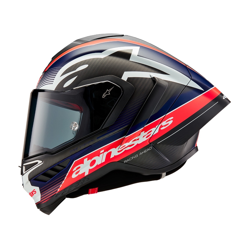 Integrální helma na motorku Alpinestars Supertech R-10 Team carbon fluo červeno-modro-bílá matná
