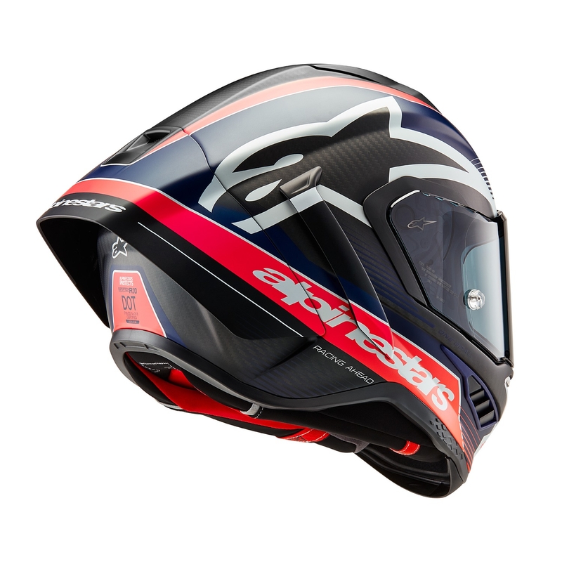 Integrální helma na motorku Alpinestars Supertech R-10 Team carbon fluo červeno-modro-bílá matná