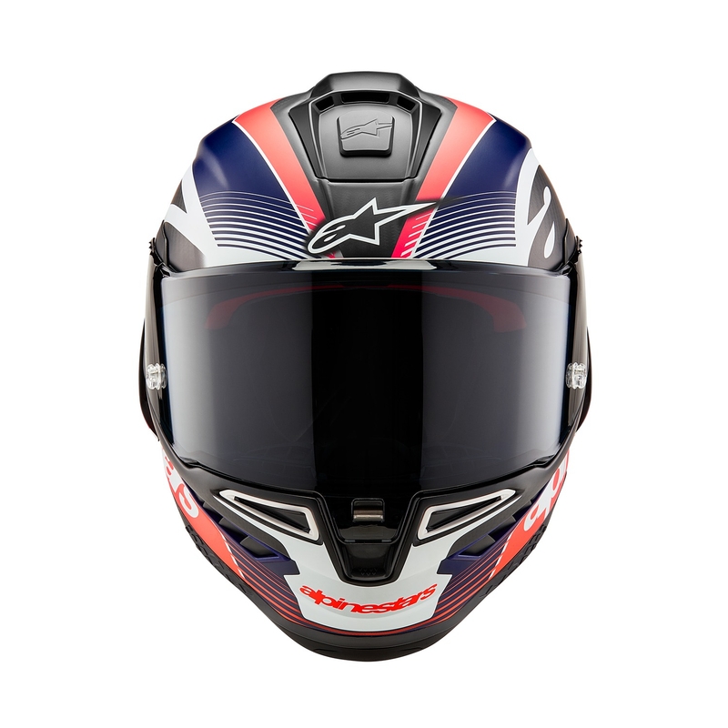 Integrální helma na motorku Alpinestars Supertech R-10 Team carbon fluo červeno-modro-bílá matná