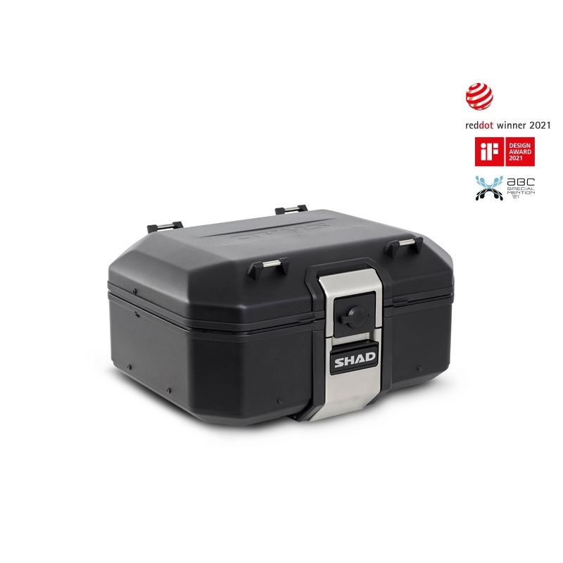 Kompletní sada černých hliníkových kufrů SHAD TERRA BLACK , 37L topcase 36L/36L boční kufry, včetně montážní sady a plotny SHAD SUZUKI DL 650 V-Strom