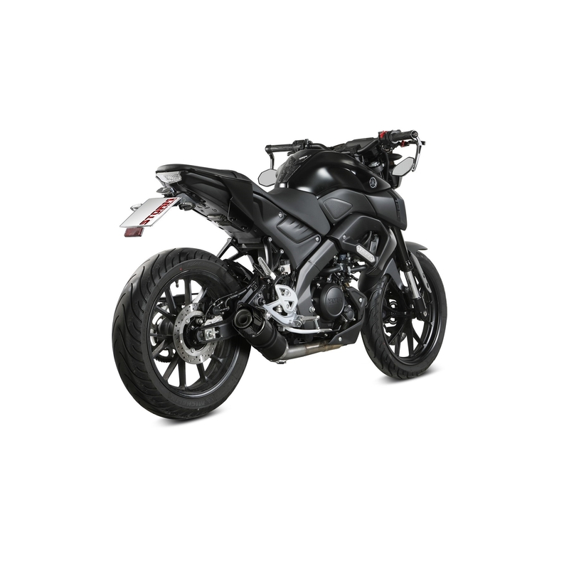 Výfuk kompletní 1x1 STORM GP Černý s uhlíkovou koncovkou pro YAMAHA YZF-R 125 2019-2026, YAMAHA MT 125 2015-2024
