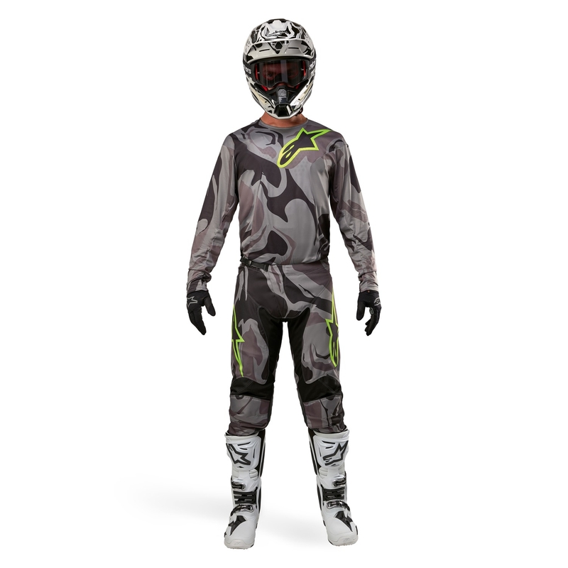 Motokrosové kalhoty Alpinestars Racer Tactical šedá camo-fluo žluto-černé