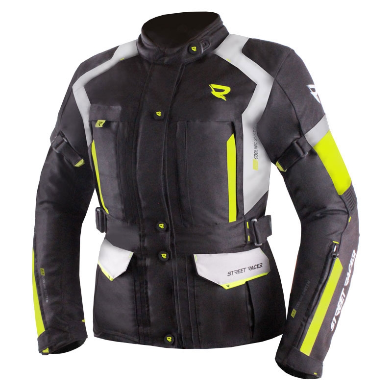 Dámská bunda na motorku Street Racer Hilax černo-šedo-fluo žlutá