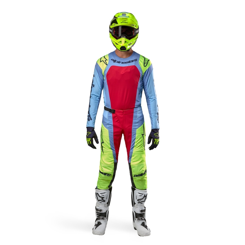 Motokrosové kalhoty Alpinestars Techstar Ocuri světle modro-fluo žluto-červené