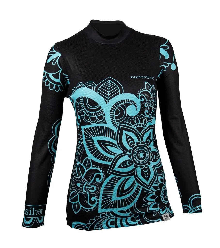 Dámské termo triko nanosilver® Flower tyrkysové - dlouhý rukáv Velikost: XS
