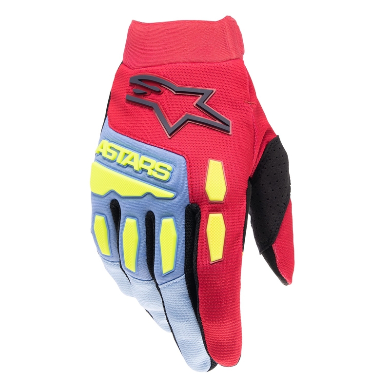 Motokrosové rukavice Alpinestars Full Bore světle modro-červeno-žlutá fluo-černé