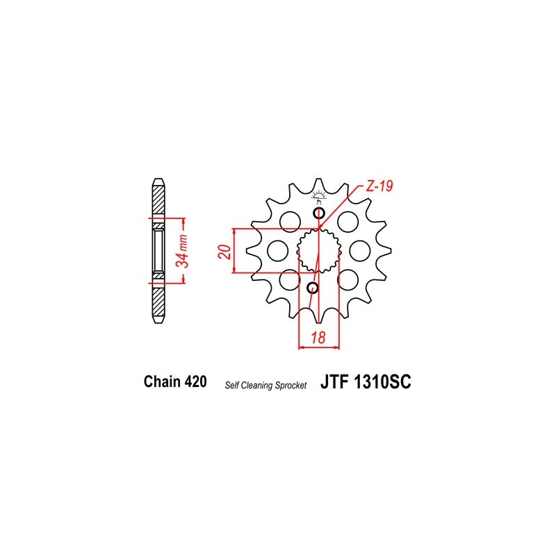 Řetězové kolečko JT 15 zubů, 420 Samočistící, Nízká hmotnost