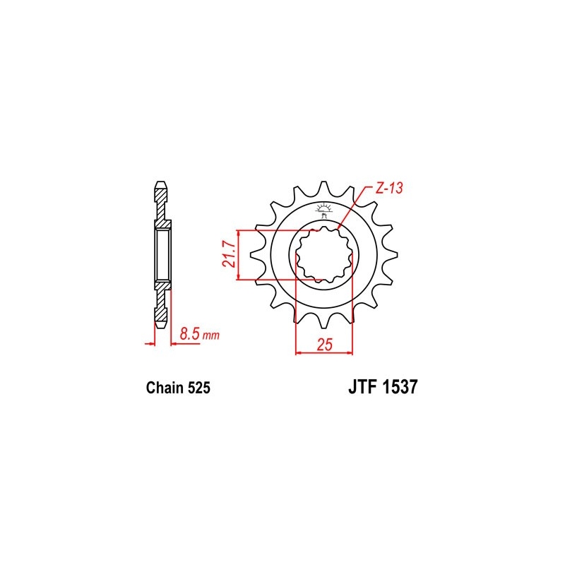 Řetězové kolečko JT 15 zubů, 525 pogumované