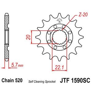 Řetězové kolečko JT JTF 1590-14SC 14 zubů, 521 Samočistící, Nízká hmotnost