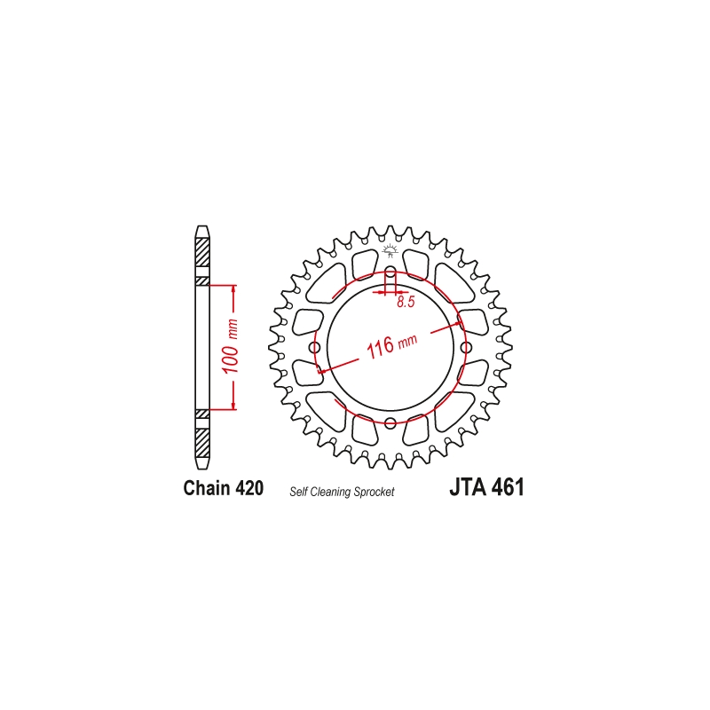 Hliníková řetězová rozeta JT 50 zubů, 420 černá
