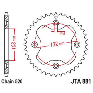 Hliníková řetězová rozeta JT JTA 881-38ORG 38 zubů, 520 oranžová