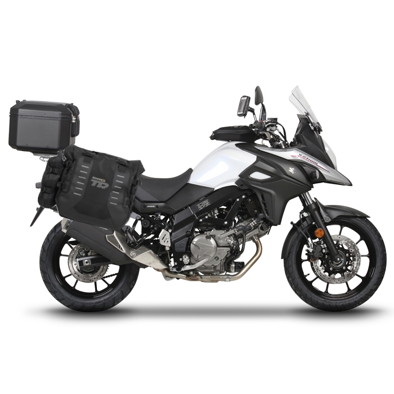 Kompletní sada bočních adventure brašen SHAD TERRA TR40 a  černého hliníkového 37L topcase, včetně montážní sady SHAD SUZUKI DL 650 V-Strom
