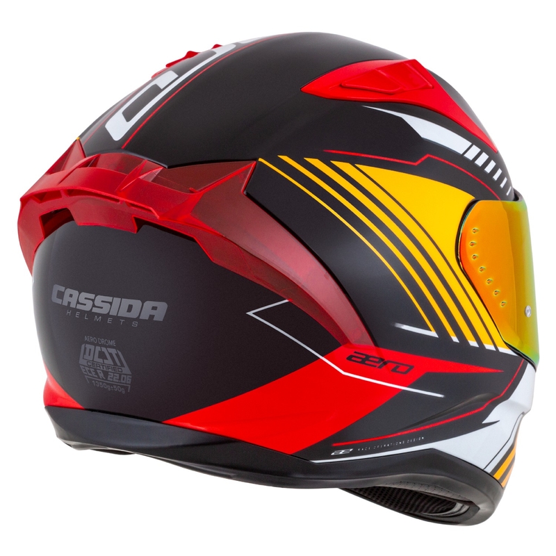 Integrální helma na motorku Cassida Aero Drome perleťově černo-oranžovo-červeno-bílá