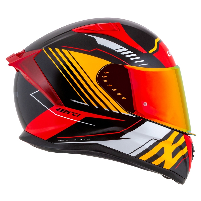 Integrální helma na motorku Cassida Aero Drome perleťově černo-oranžovo-červeno-bílá