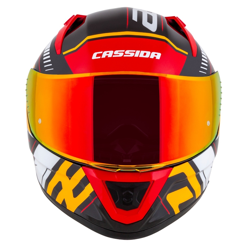 Integrální helma na motorku Cassida Aero Drome perleťově černo-oranžovo-červeno-bílá