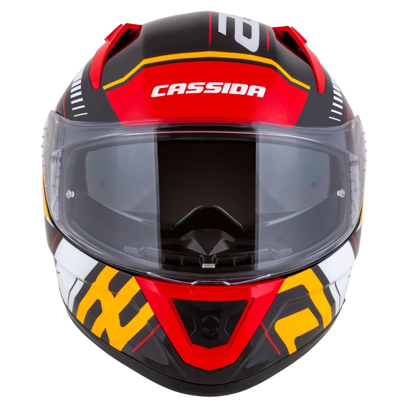 Integrální helma na motorku Cassida Aero Drome perleťově černo-oranžovo-červeno-bílá