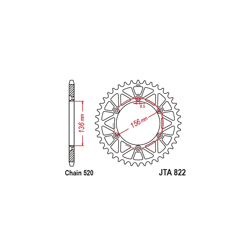 Hliníková řetězová rozeta JT 53 zubů, 520