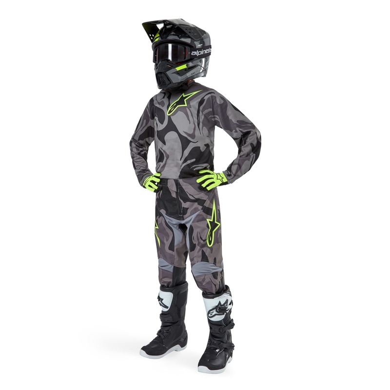 Dětský motokrosový dres Alpinestars Racer Tactical 2024 šedá camo-fluo žluto-černý