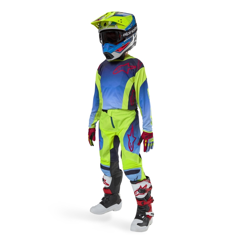 Dětské motokrosové kalhoty Alpinestars Racer Hoen fluo žluto-modro-červené