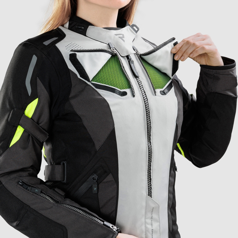 Dámská bunda na motorku Rebelhorn Hiker IV černo-šedo-fluo žlutá