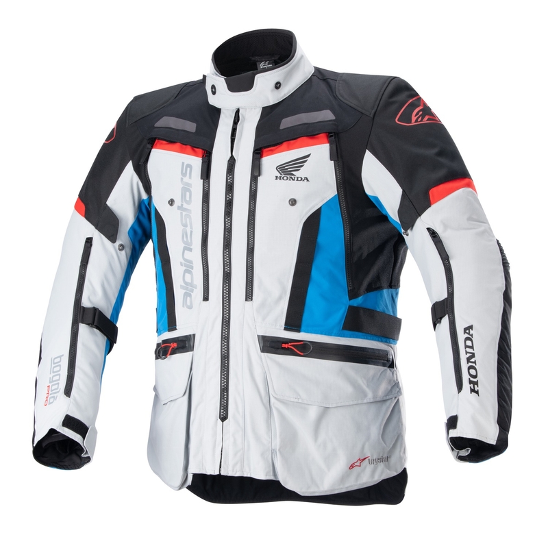 Bunda na motorku Alpinestars Bogota PRO Drystar Honda světle šedo-fluo červeno-modro-černá