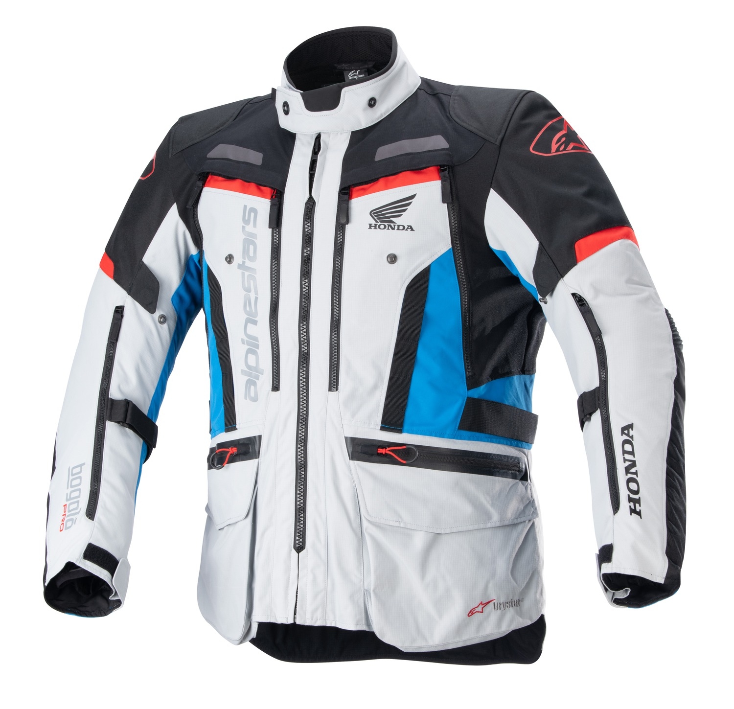 Bunda na motorku Alpinestars Bogota PRO Drystar Honda kolekce 2024 světle šedo-fluo červeno-modro-černá Velikost: S