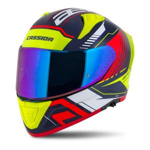 Integrální helma na motorku Cassida Aero Drome perleťově modro-žluto-oranžovo-červeno-bílá